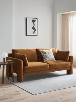 John Lewis Blocky Large 3 Seater Sofa - view 2, Caramel Velvet