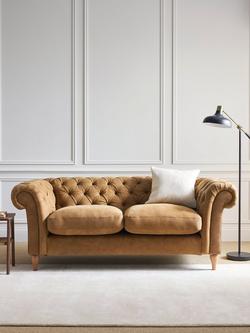 John Lewis Cromwell Chesterfield Large 3 Seater Leather Sofa, Light Leg, Demetra Light Tan - view 2, Demetra Light Tan