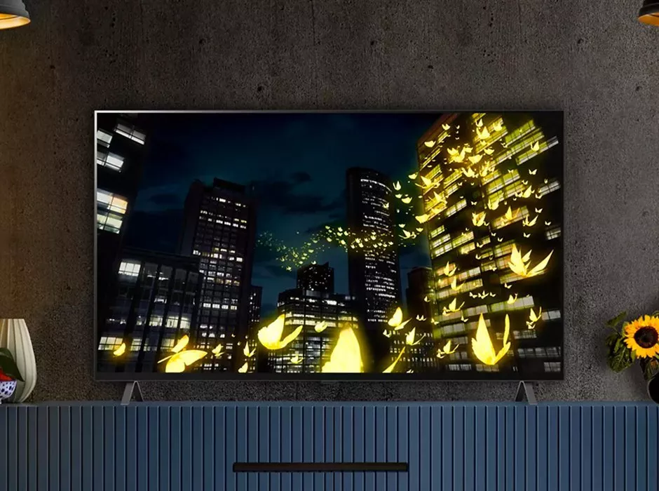 TV with city scene on the screen
