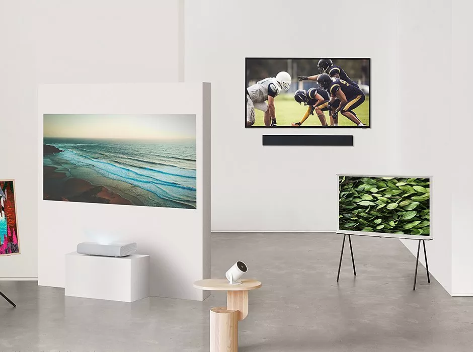 TVs displayed in an art exhibition style