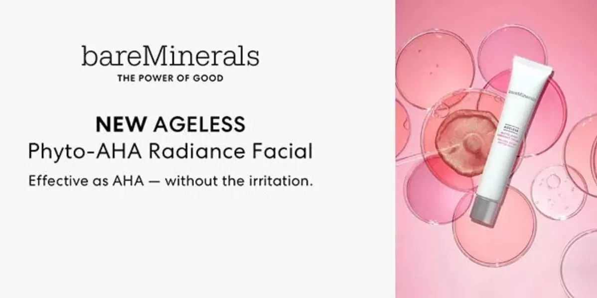 This is banner for bareMinerals with a model