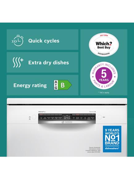 Bosch Series 4 Freestanding Dishwasher, SMS4EMW06G, SMS4EMI06G - view 2, White