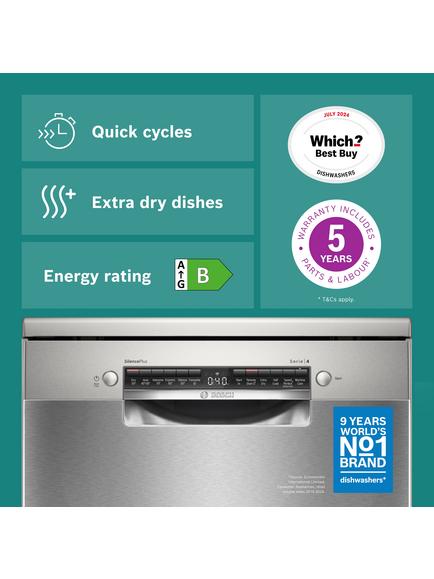 Bosch Series 4 Freestanding Dishwasher, SMS4EMW06G, SMS4EMI06G - view 2, Silver Inox