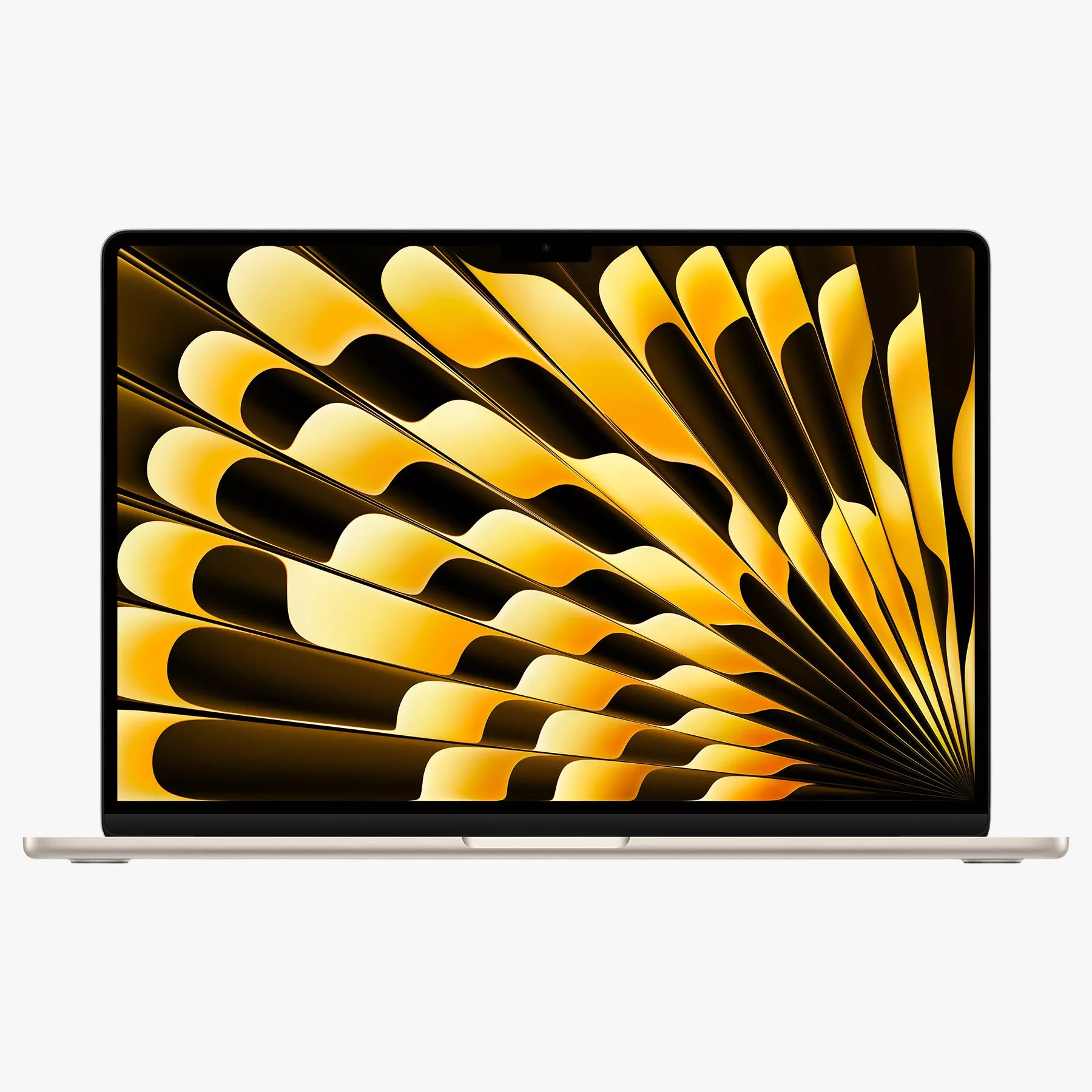 Laptop screen displaying abstract, golden geometric shapes, creating a vibrant and dynamic visual pattern.