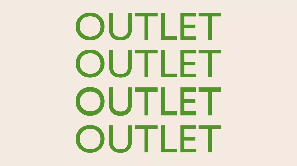 Green “OUTLET” text repeated in rows on a cream background, minimalist retail sale outlet graphic design