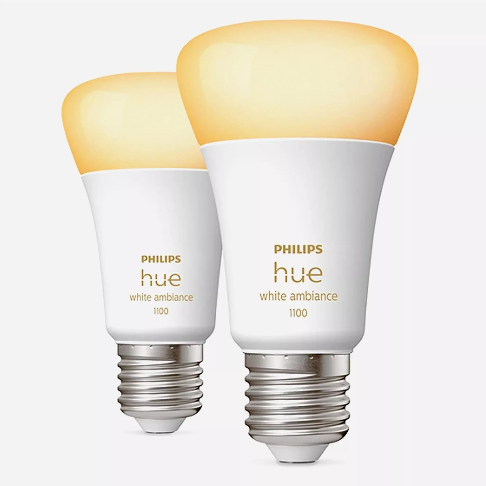 Two Philips Hue light bulbs