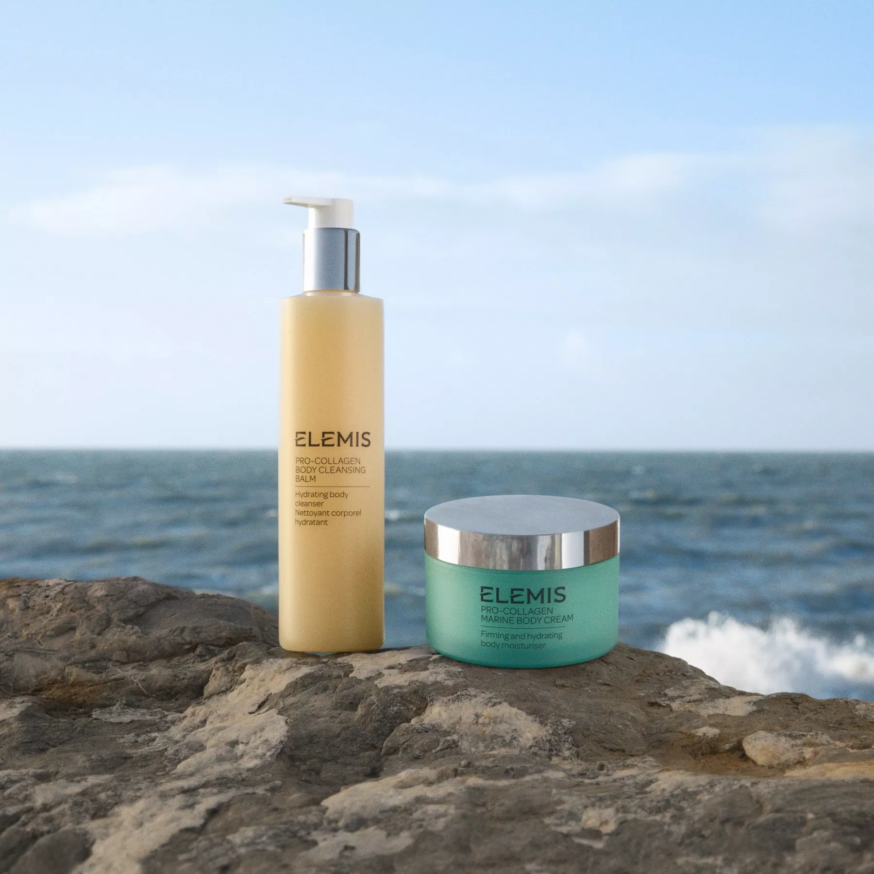 Luxury skincare serums and moisturisers on a concrete surface