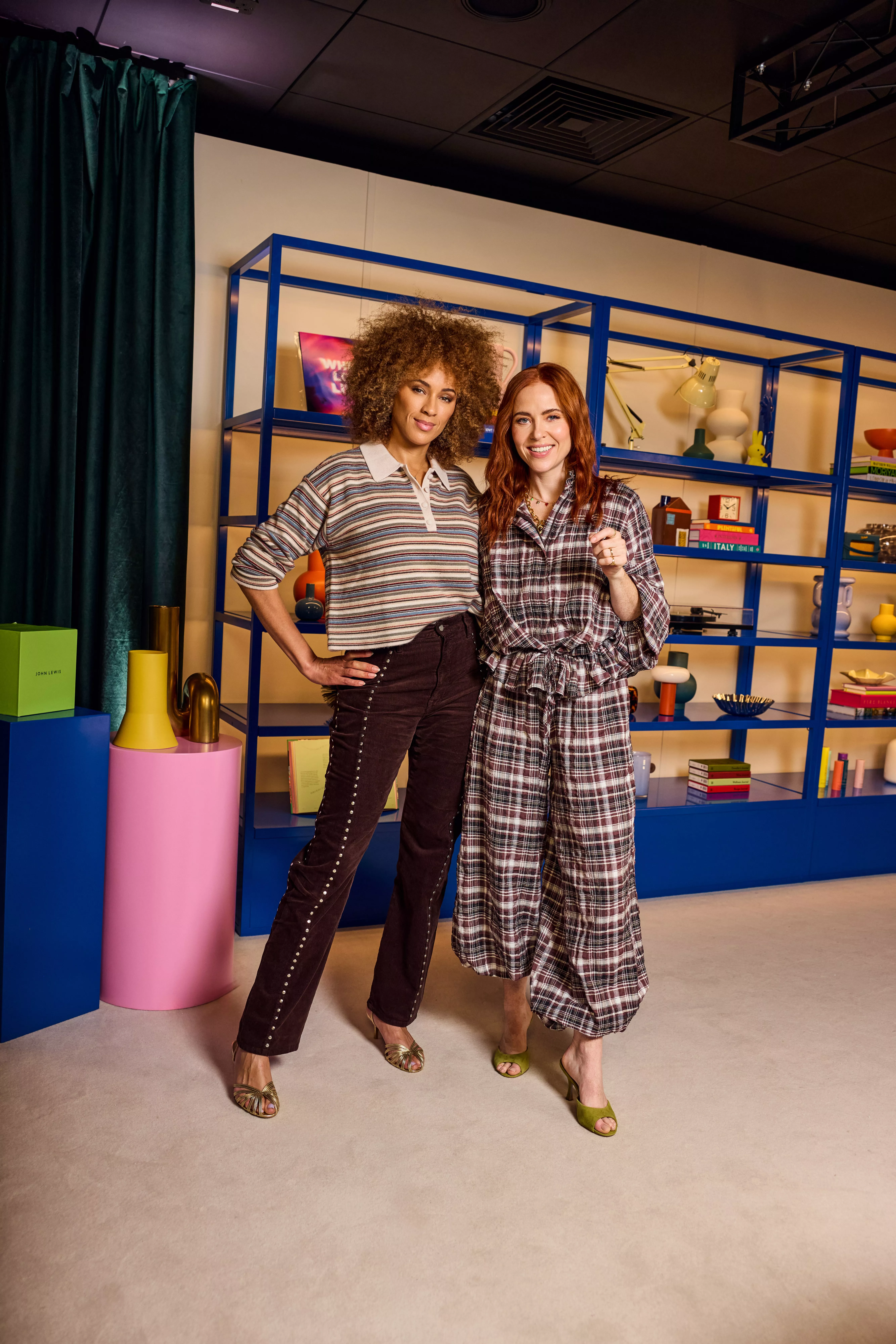 Angela Scanlon and Michelle de Swarte standing in The Box studio