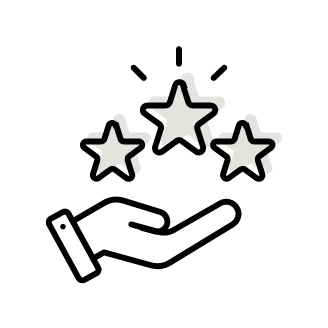 Three star rating icon above a hand, black and white customer review symbol for feedback and satisfaction