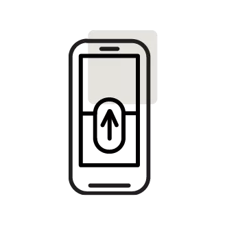 Minimal smartphone icon with layered screens on black background, modern mobile app and device outline illustration