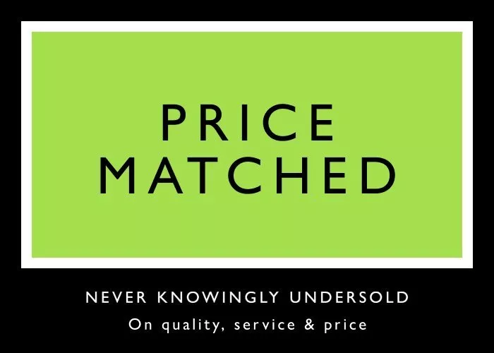 price matched, today we've dropped our prices to match a competitor's promotion. Never knowingly undersold on quality, service and price