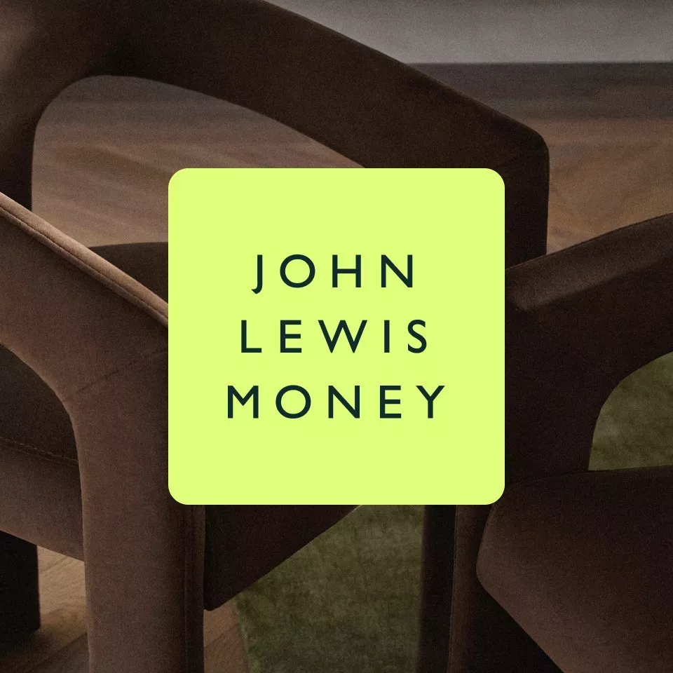 JOHN LEWIS MONEY green logo overlayed on brown armchair