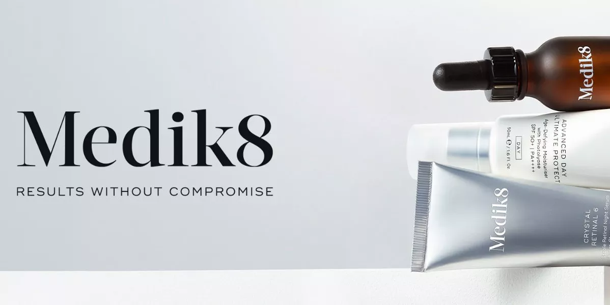 Medik8 products with logo on banner