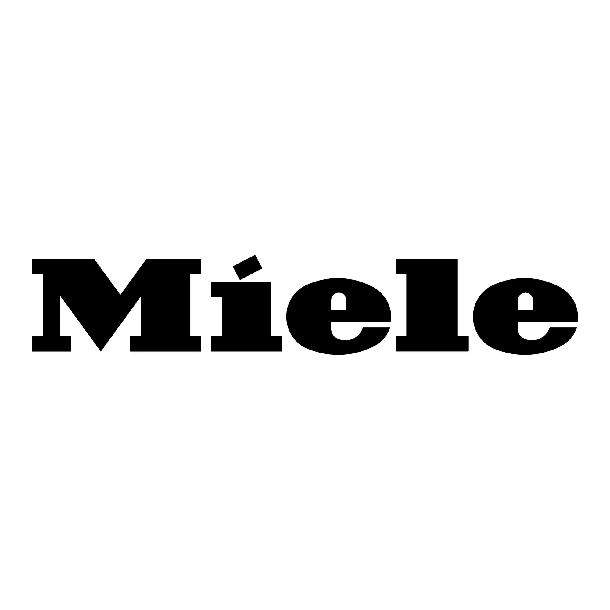 Bold black “Miele” wordmark logo on a transparent chequered background, isolated branding graphic for web use