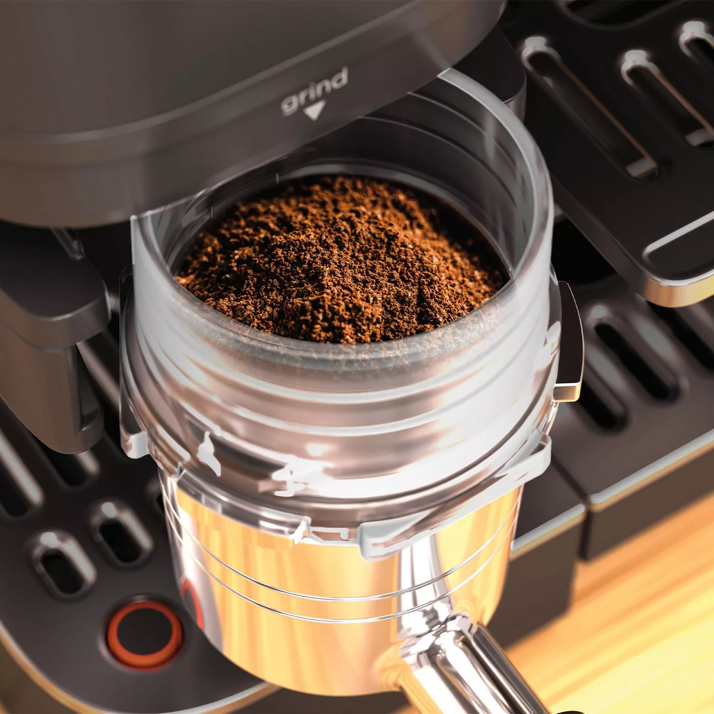 close up of coffee grounds being used on ninja coffee machine
