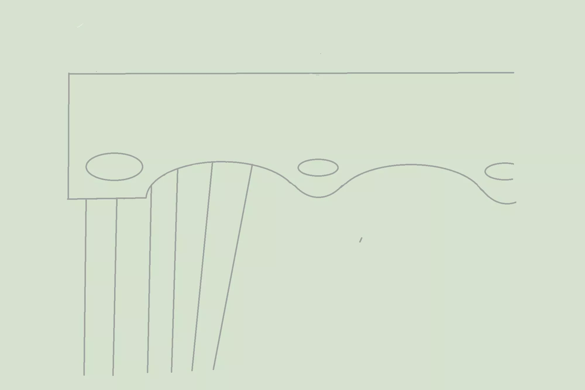 Technical line drawing of metal bracket with curved cut-out and mounting holes for fabrication and engineering use
