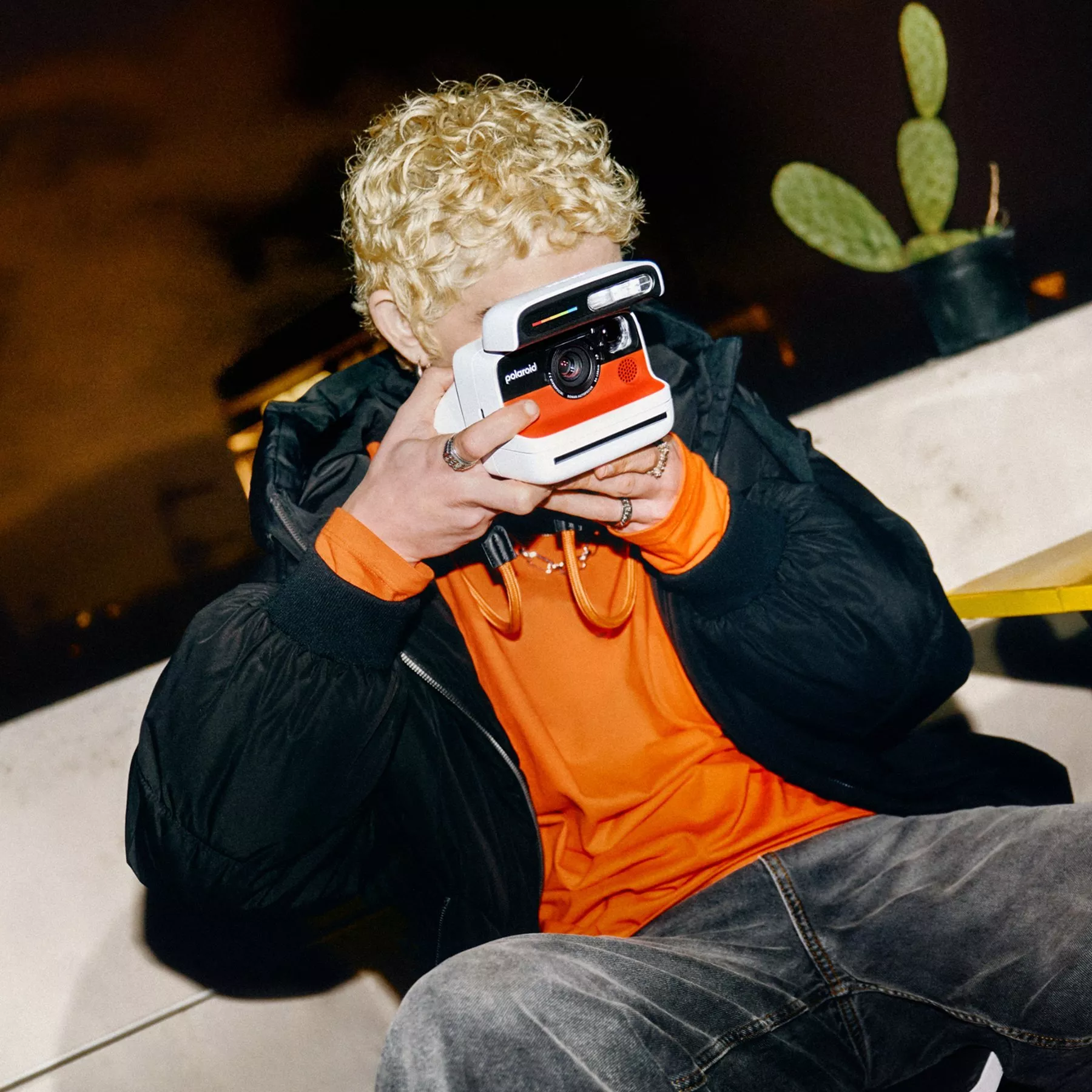 polaroid camera in use