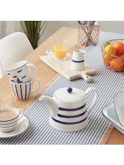 John Lewis Harbour Striped Stoneware Cup & Saucer, 225ml, White/Blue - view 2, White/Blue