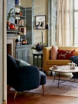 John Lewis Cove Armchair, Dark Leg - view 2, Midnight Blue Velvet