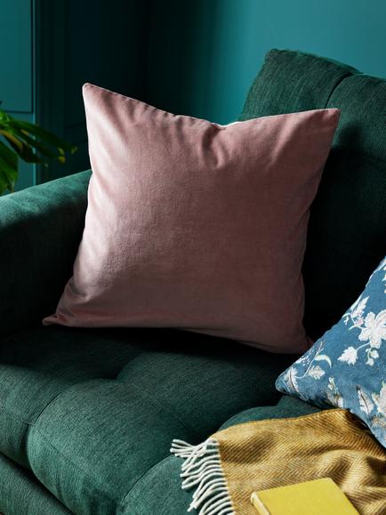 John Lewis Cotton Velvet Cushion - view 2, Pink