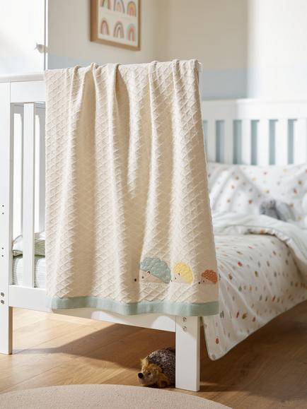 John Lewis Oh My Darling Hedgehog Cotton Knitted Blanket, 100 x 75cm - view 2, Cream/Multi