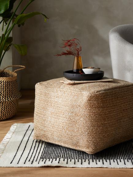 John Lewis Square Faux Jute Outdoor Pouffe, Natural, Natural