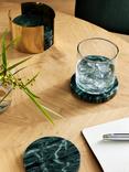John Lewis Round Marble Coasters & Gold Holder, Set of 5, Green