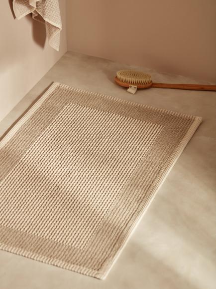 John Lewis Linen Blend Border Bath Mat, Natural - view 2, Natural