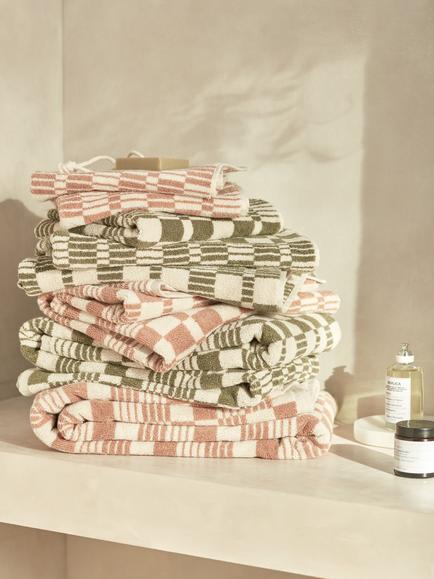 John Lewis Check Towels - view 2, Avocado