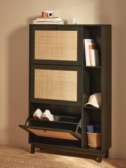 John Lewis Rattan 3 Tier Shoe Storage Unit - view 2, Black/Natural