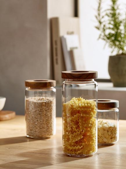 John Lewis Airtight Glass Storage Jar with Acacia Wood Lid, Clear/Natural - view 2, Clear/Natural