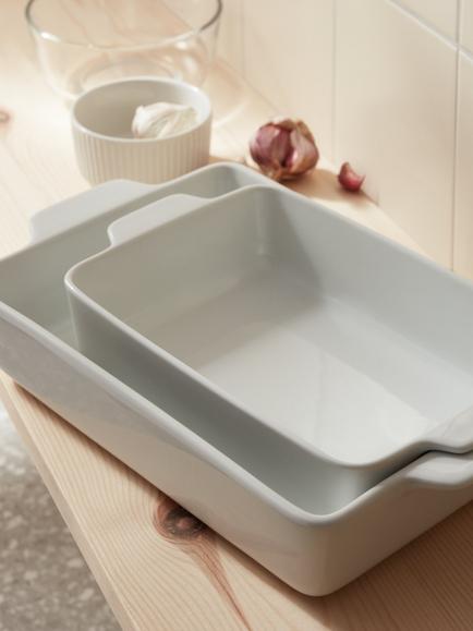 John Lewis Porcelain Rectangular Roasters, Set of 2, White - view 2, White