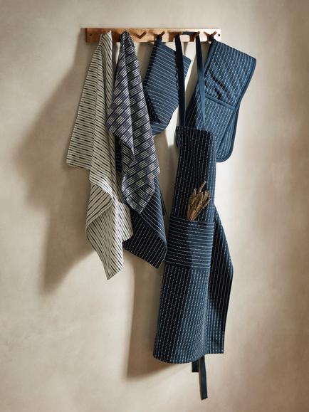 John Lewis Striped Apron, Dark Blue - view 2, Dark Blue