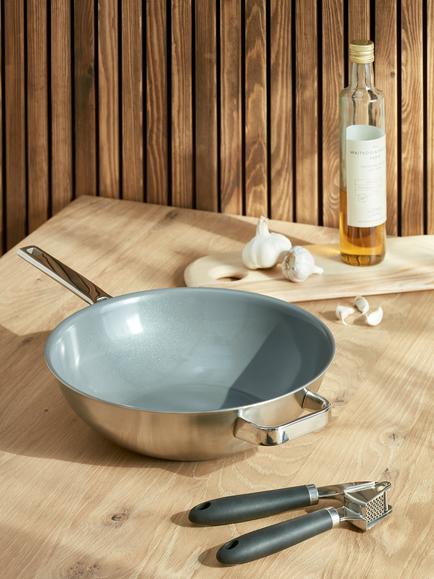 John Lewis Stainless Steel Soft-Touch Handles Garlic Press - view 2, Silver, Black