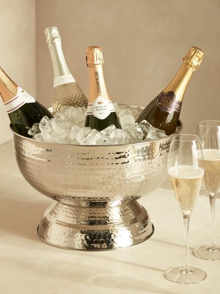John Lewis Large Hammered Stainless Steel Wine/Champagne Bucket, Silver - view 2, Silver
