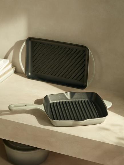 John Lewis Cast Iron Rectangular Grill Pan, 33cm - view 2, Blue