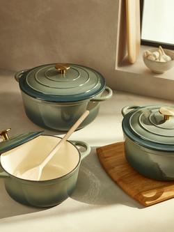 John Lewis Cast Iron Round Casserole - view 2, Ombre Green