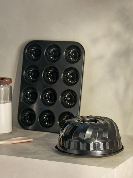 John Lewis Professional Non-Stick 12 Cup Decorative Mini Cake Tin - view 2, Black