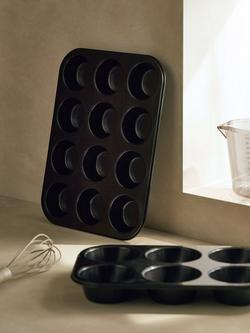 John Lewis Professional Non-Stick 12 Cup Bun Tray - view 2, Black