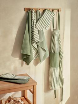 John Lewis Staggered Stripe & Check Cotton Tea Towels, Set of 3 - view 2, Rosemary