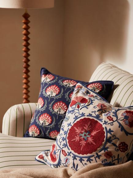 John Lewis Suzani Floral Cushion - view 2, Carmine