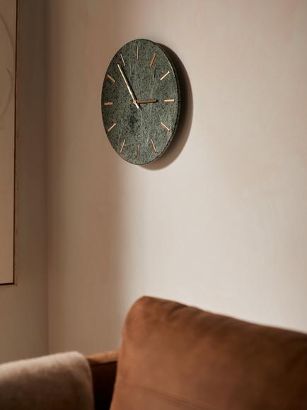John Lewis Marble Analogue Wall Clock, Green/Brass, 30cm - view 2, Green