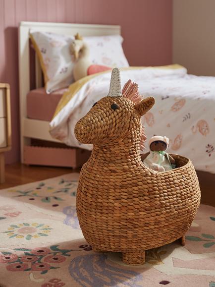 John Lewis Kids' Unicorn Water Hyacinth Storage Basket - view 2, Natural