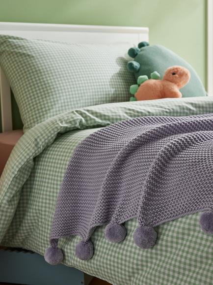 John Lewis Knitted Pom Pure Cotton Throw - view 2, Purple