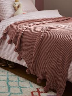 John Lewis Knitted Pom Pure Cotton Throw - view 2, Plaster