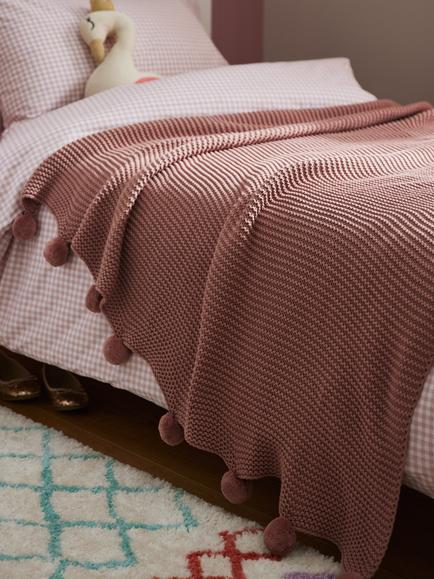 John Lewis Knitted Pom Pure Cotton Throw - view 2, Plaster
