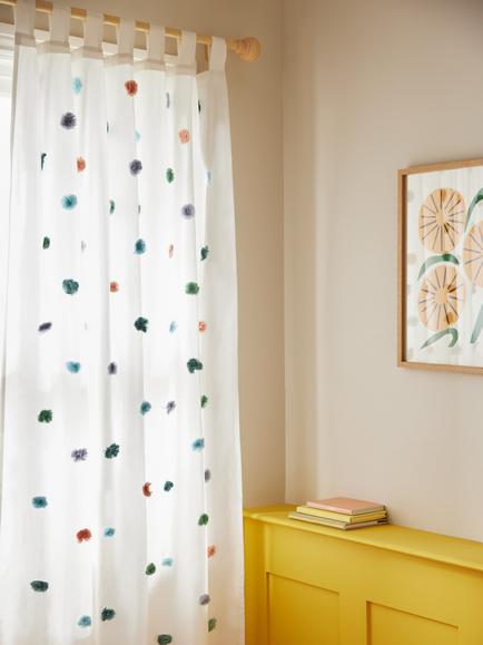 John Lewis Pom Pom Slot Top Curtain Panel, White/Multi, White/Multi