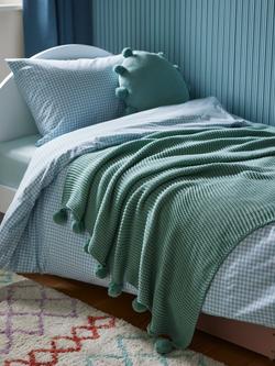 John Lewis Knitted Pom Pure Cotton Throw - view 2, Mint