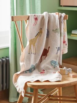 John Lewis Safari Embroidered Cotton Baby Blanket, 100 x 80cm - view 2, Multi
