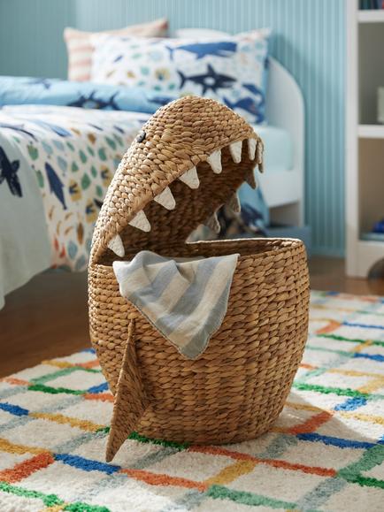 John Lewis Kids' Shark Water Hyacinth Storage Basket - view 2, Natural